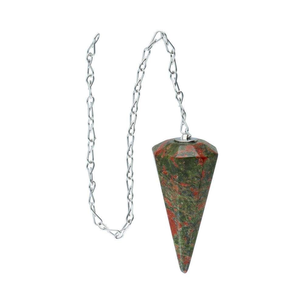 Faceted Unakite Jasper Pendulum